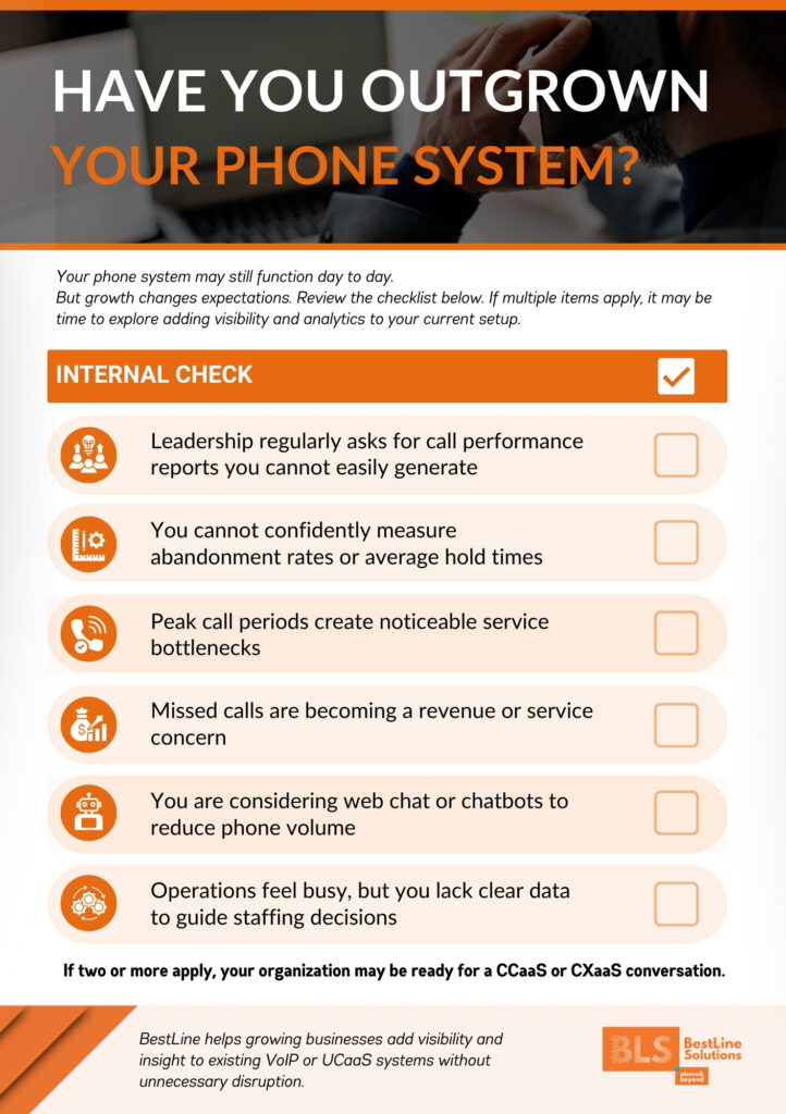 CCaaS vs VoIP internal checklist to identify when businesses have outgrown their phone system