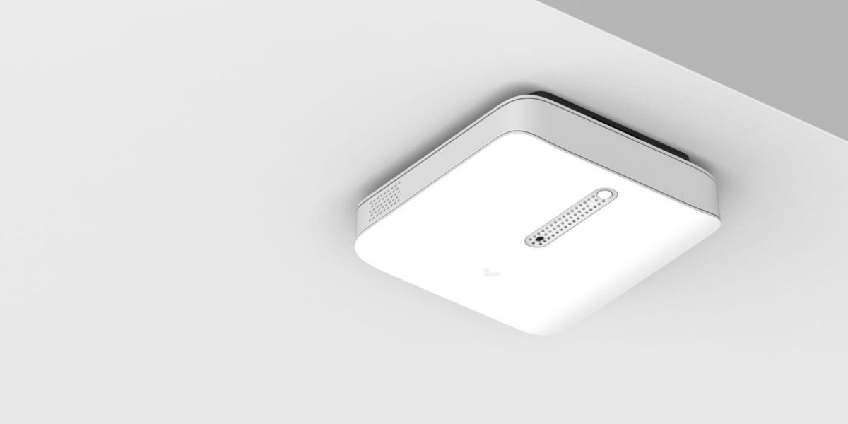 Verkada environmental sensor mounted on a ceiling for vape detection, air quality monitoring, and real-time environmental visibility in commercial and educational facilities.