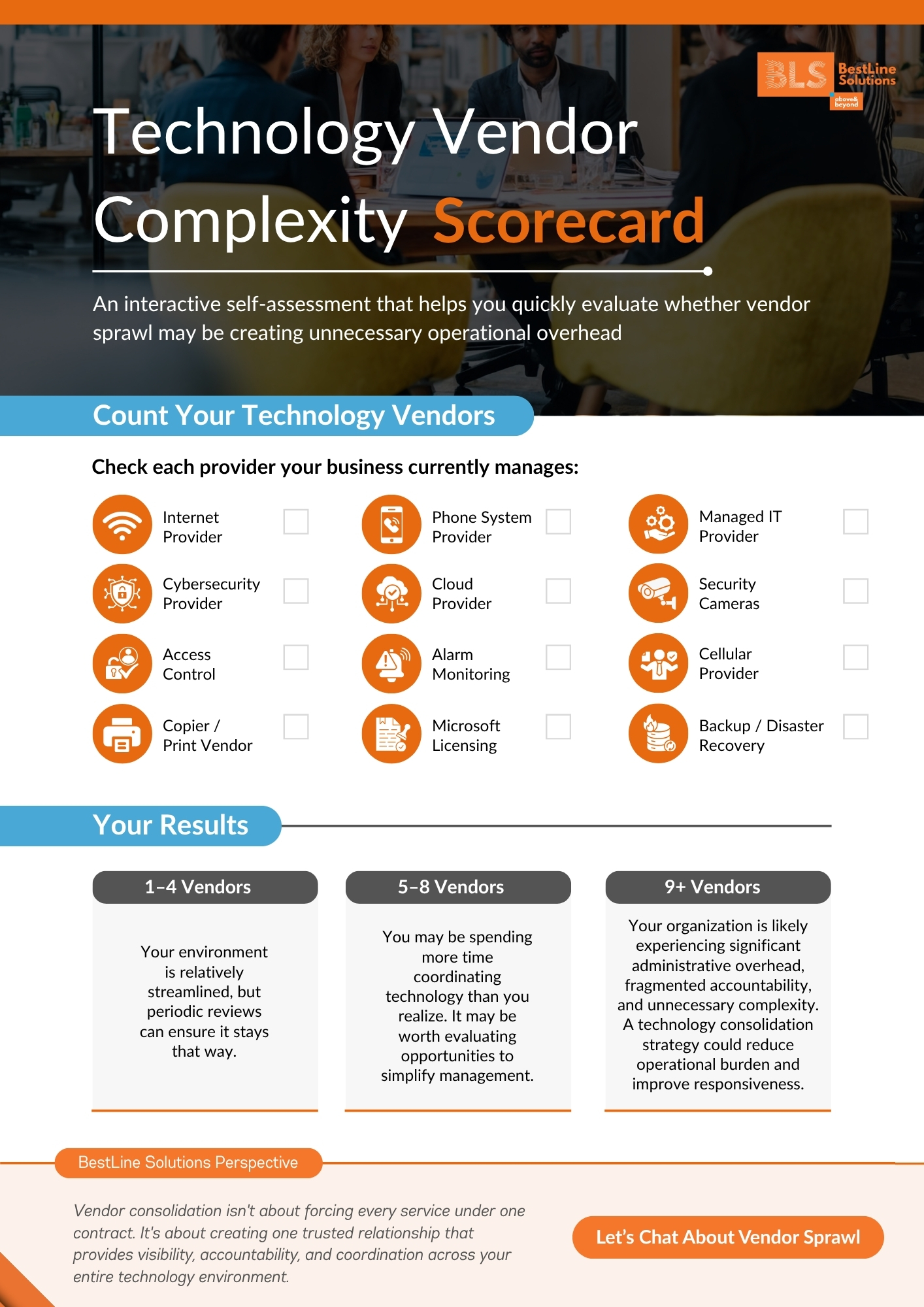Technology Vendor Complexity Scorecard for evaluating technology vendor consolidation opportunities and reducing vendor complexity.