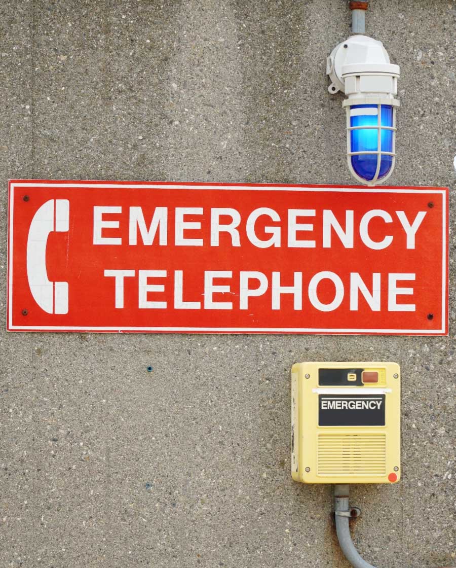 Emergency telephone call box with blue light