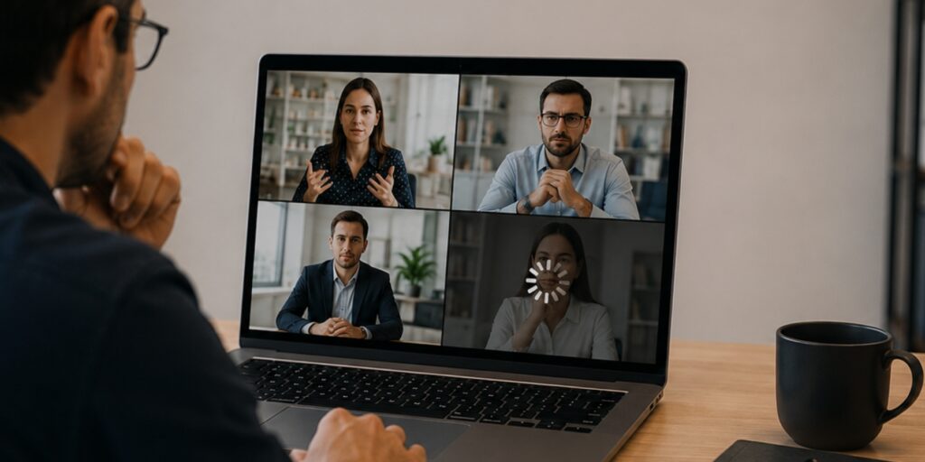 Video meeting experiencing loading issues caused by inconsistent network performance across business locations.