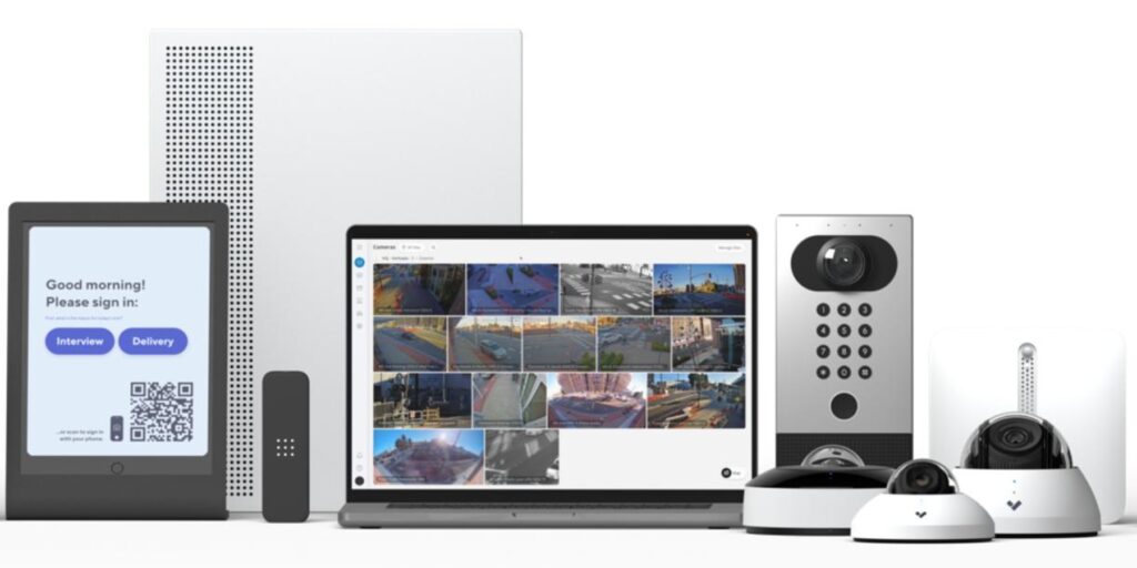 Integrated security systems connecting cameras, access control, visitor management, alarms, and environmental sensors.