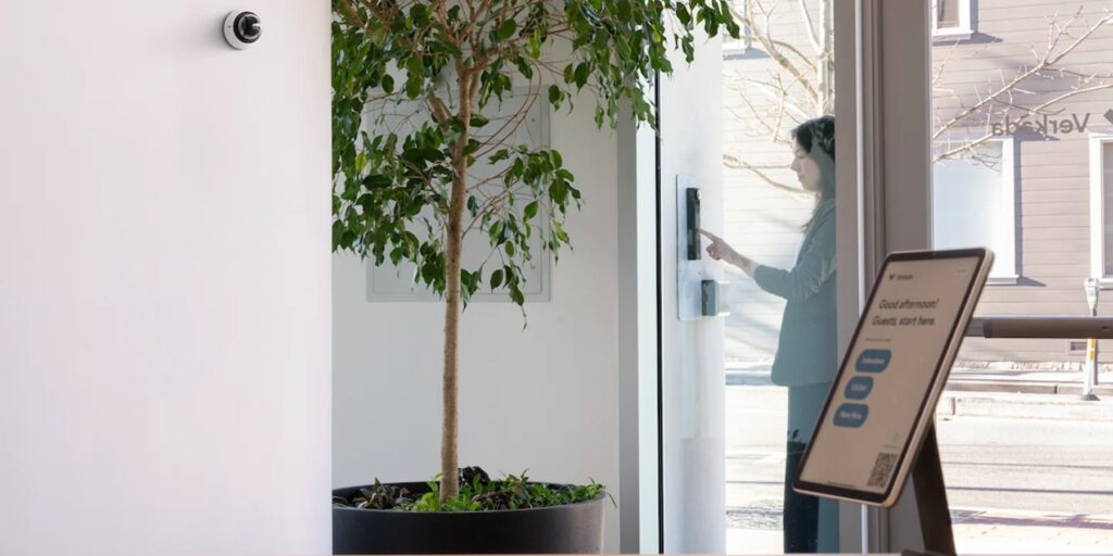 Integrated security systems connecting visitor check-in, access control, and video monitoring.