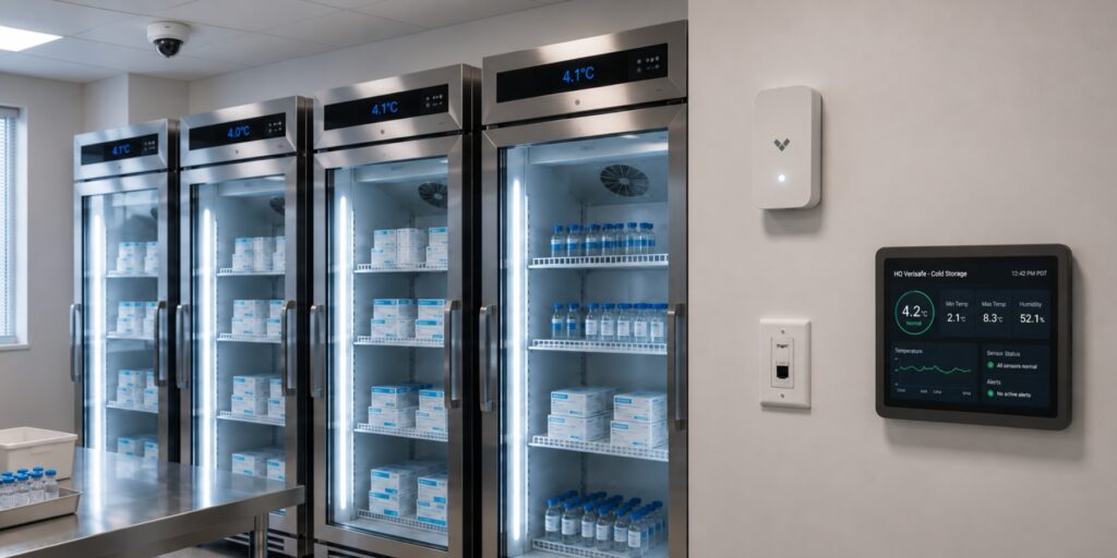 Integrated security systems monitoring temperature-sensitive medication storage.
