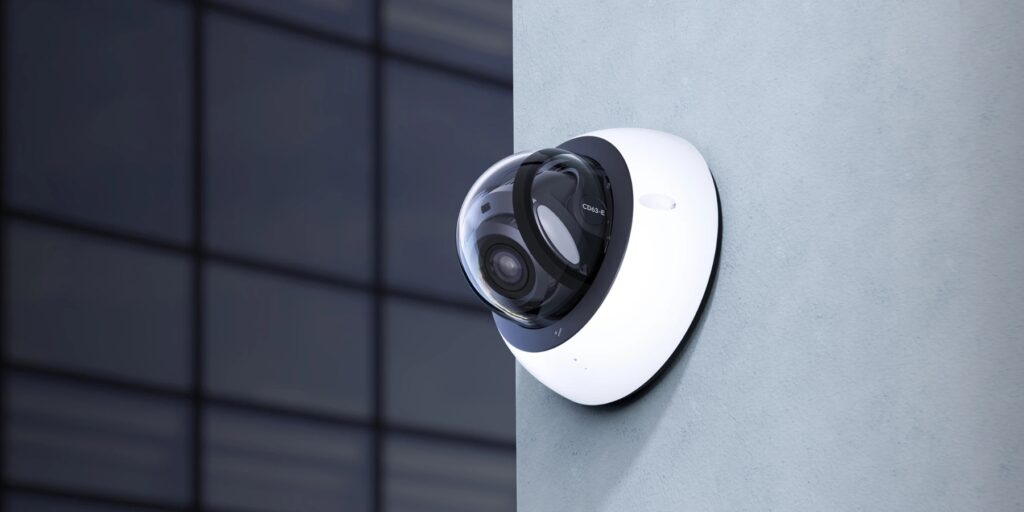 Verkada dome security camera installed on a commercial building.